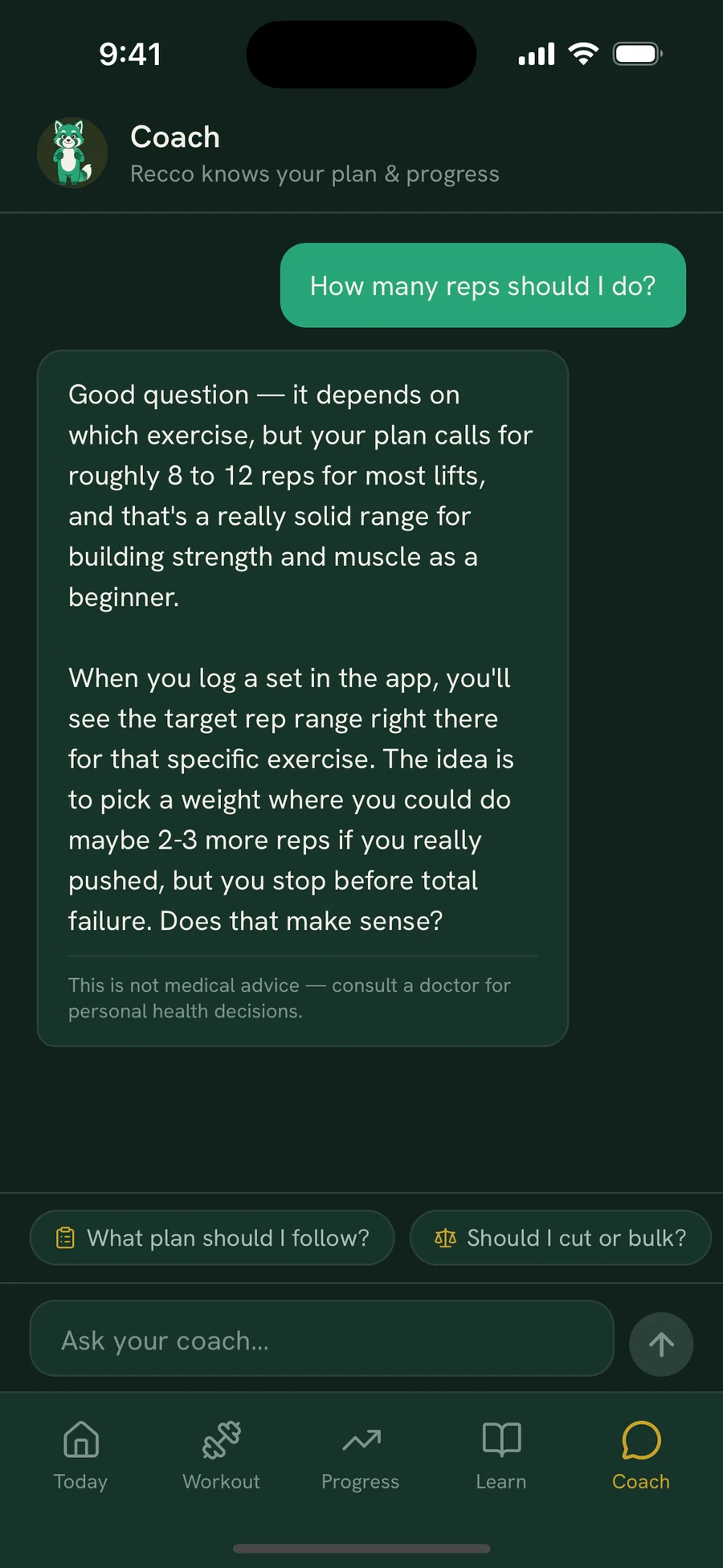 Asking Recco, the RecompX coach, a training question